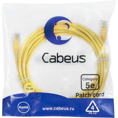 патч-корд Cabeus PC-UTP-RJ45-Cat.5e-5m-YL-LSZH